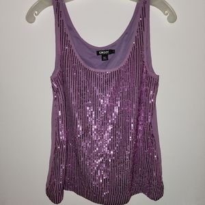 NWOT. DKNY Shiny Sequins Beads Woman Top.